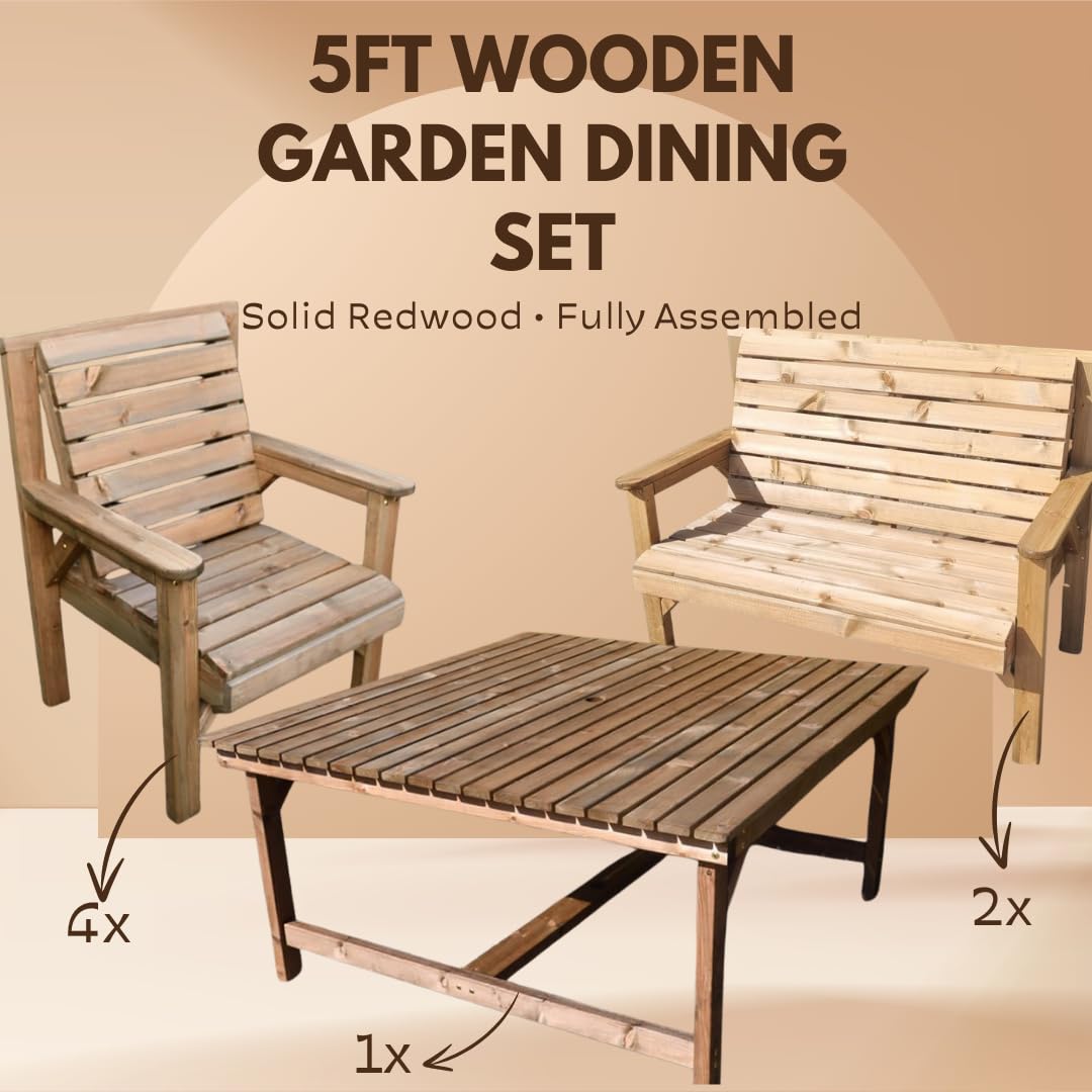 5FT Wooden Garden Dining Set - Image 3