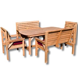 6FT Wooden Garden Furniture Set with Table, 2 Benches & 2 Chairs