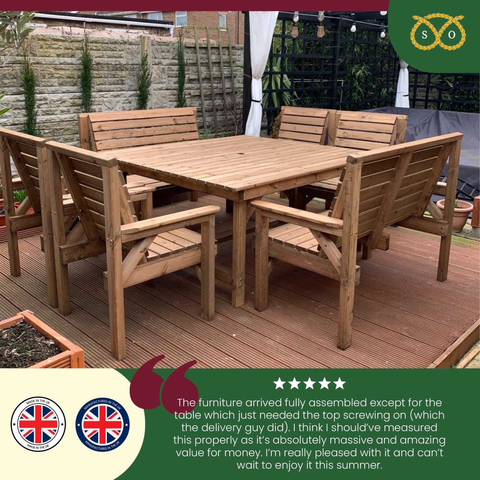 5FT Wooden Garden Dining Set - Image 5